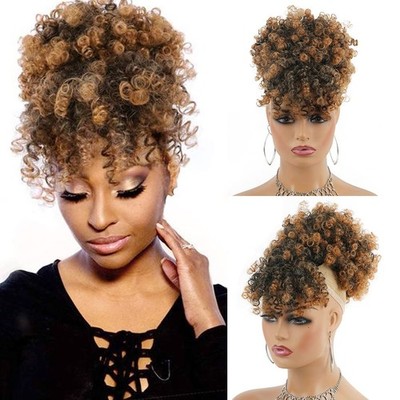 Cetiq Afro Puff Drawstring Ponytail Kinky Curly Hair Clip in Bangs Short