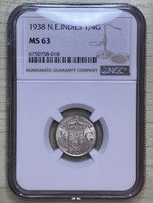 Netherlands East Indies 1938 u Silver 1/4 Gulden Nice Unc Coin NGC MS63 Km#319