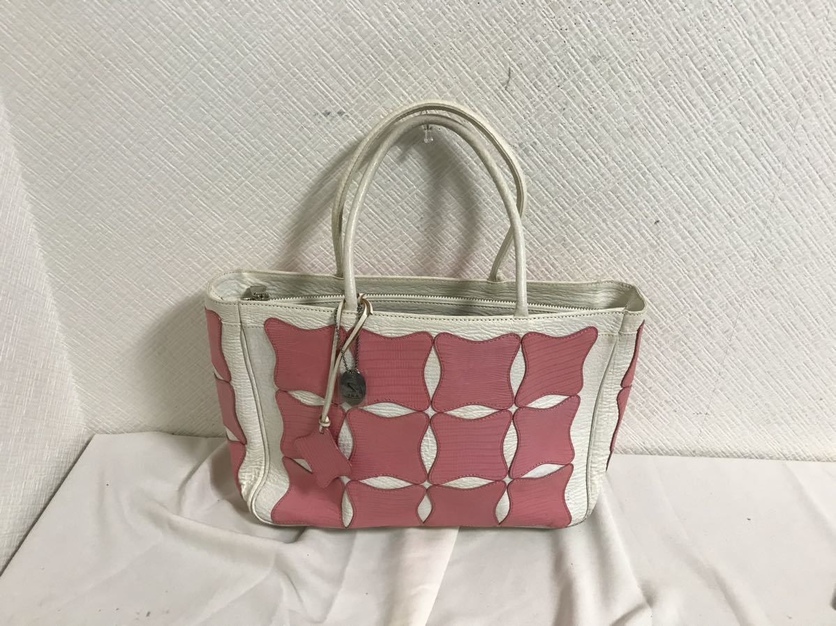 Coach Jra Leather Tote Handbag Business Boston bag White Pink Made In Japan