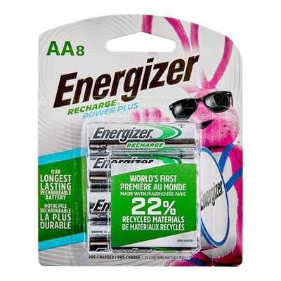 8 Power Plus AA 2300mAh NiMH Rechargeable Batteries. 15-22% Recycled Batteries.