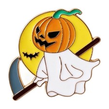 Halloween Spooky Pumpkin Cat Ghost Brooch Pins for Women Sickle 