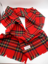 VINTAGE PURE MERINO WOOL RED PLAID SCARF  MADE IN GREAT BRITAIN  12" X 68"