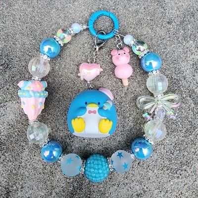 Glowing Beaded Keychain, Bag Charm, Purse Charm, Bag Clip - Sanrio - Tuxedo Sam