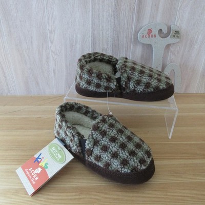 ACORN Colby Gore Boys Little Kids 10 - 11 Brown Fleece Loafer Slippers Checkered
