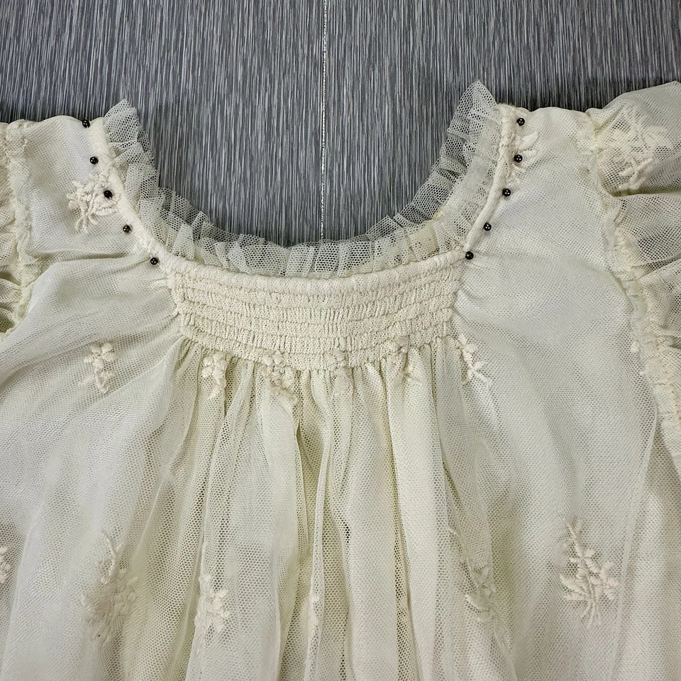最高音女孩镶边柔软薄纱连衣裙白色/象牙白古董风格 — 第 4/4 张图片