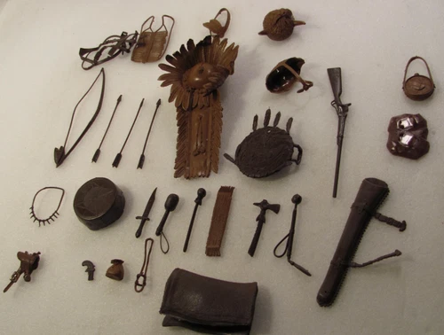 Johnny West Indian Chief Accessories Vtg Brown Toys Weapons Mask Headdress 20+