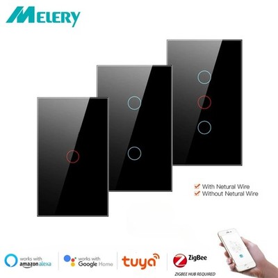 Melery Zigbee Smart Switch, Glass Touch, Alexa Google, Neutral Wire/No Neutral