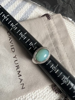 David Yurman Sterling Silver Oval Aqua Chalcedony & Diamond Cocktail Ring Size 8