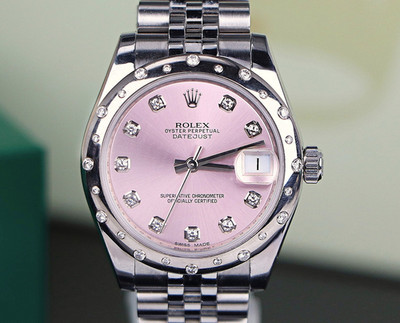 Rolex Jubilee 31mm 18k White Gold Steel FACTORY Pink Diamond Dial Watch 178344