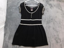 Wrapper Sweater Dress Womens Medium Black Striped Scoop Neck Cap Sleeve Smocked