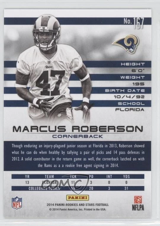 2014 Panini Rookies & Stars Longevity Parallel Marcus Roberson #167 - Image 2 of 2