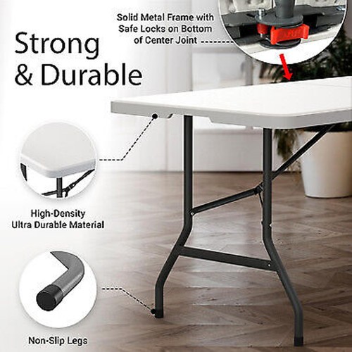 USED 4/6 Ft Plastic Folding Table - Perfect for Indoor/Outdoor Dining & Parties - Picture 3 of 10