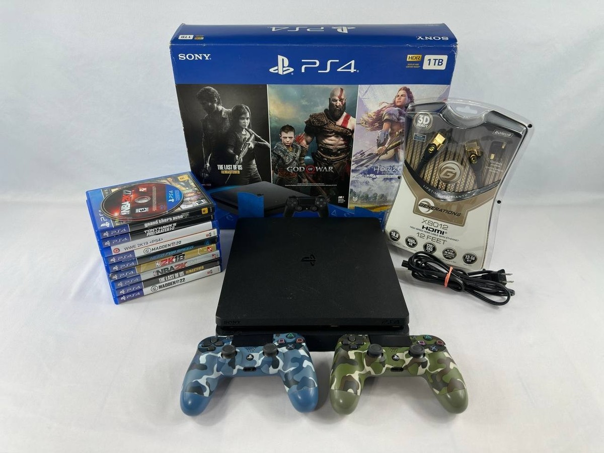 Sony PS4 Slim 1TB CUH-2215B Bundle - 2 Controllers, 11 Games