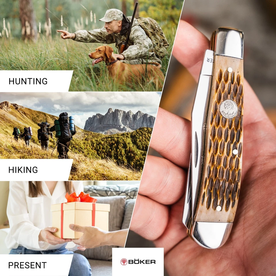 Cuchillo de Bolsillo Clásico BOKER® Treebrand Cabeza de Cobre Espalda Ámbar Hueso Plantillado D2 Marrón Foto 2 de 4