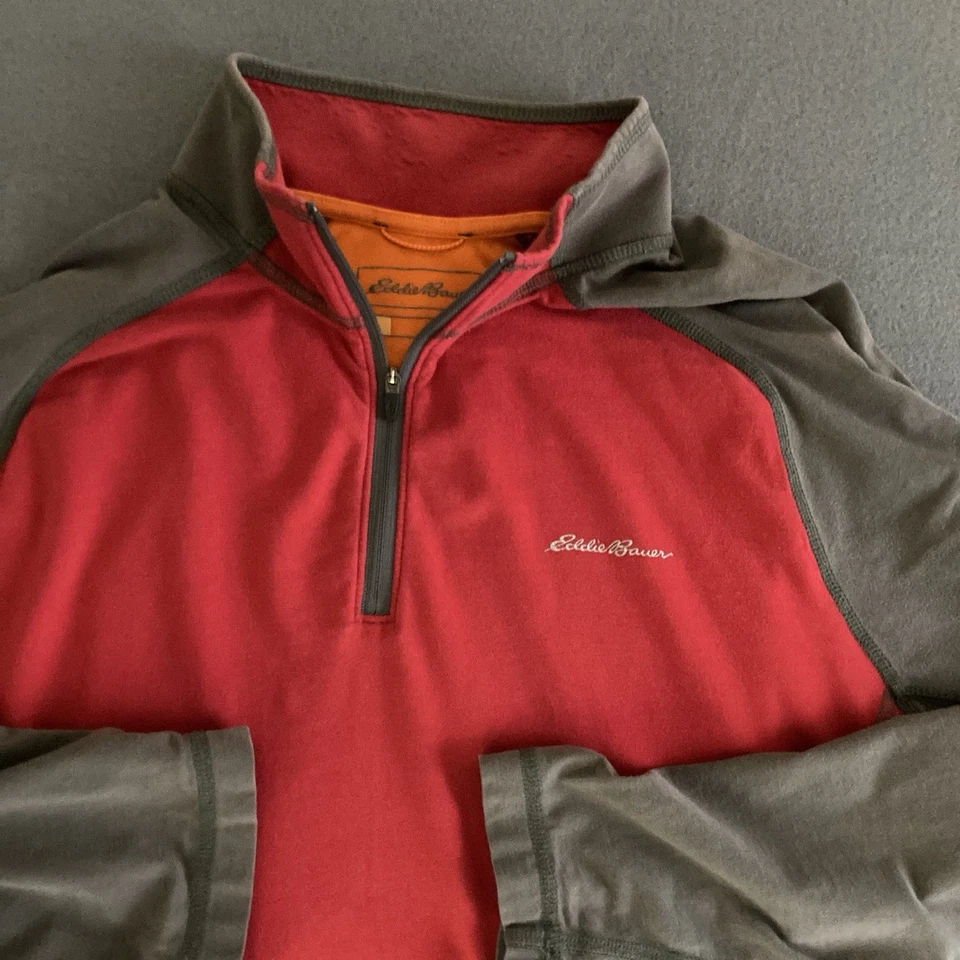 Eddie Bauer Travex Pullover Men's Tall Large Red/Gray FreeDry 1/4 Zip Active Fit - Image 2 of 4