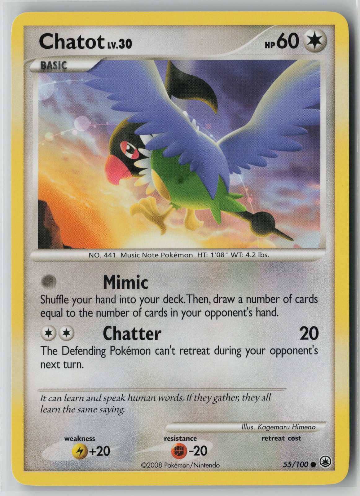 Chatot 55/100 Pokemon TCG Majestic Dawn Card Lightly Played (LP) 1