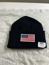BLACK USA AMERICAN FLAG PATCH LOGO KNIT CUFFED BEANIE SKULL CAP SKI HAT NEW
