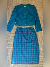 Pendleton Teal Blue Wool Blazer Plaid Skirt Set/Two-Piece Suit