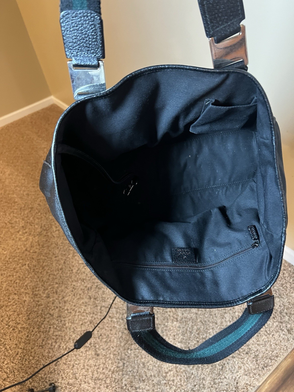 GUCCI Sherry Nylon Leather Tote Bag Hand Bag Black 145758 Classic VGT thumbnail 9