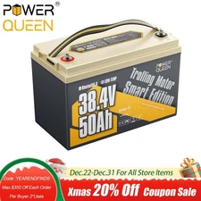 Power Queen 36V 50Ah Bluetooth Group31 LiFePO4 Battery for Marine Trolling Motor