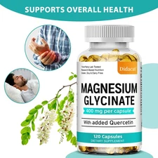 Magnesium Glycinate Supplement 400mg-sleep,Bone & Muscles Support,with Quercetin