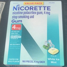 Nicorette Nicotine Polacrilex Gum 4mg White Ice Mint Bold Flavor 160 Pieces