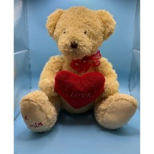 VTG. Plush Teddy Bear Holding Red Heart Love Valentine Romantic Stuffed Animal