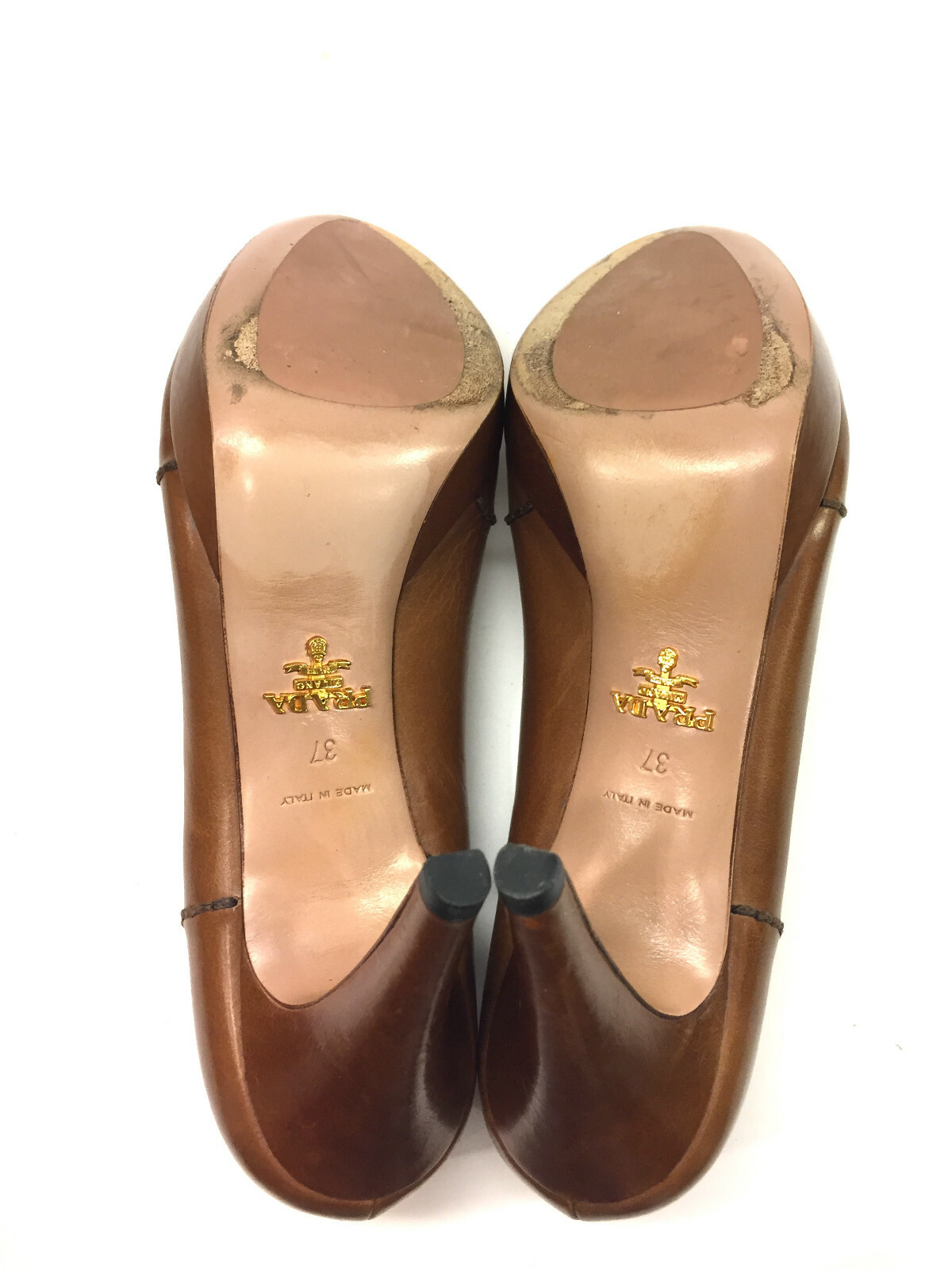 PRADA Tan Leather Rounded-Toe Stitching Accent Pl… - image 11