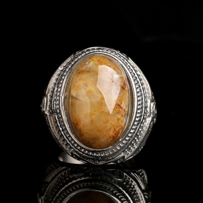 Natural Rutile Flowers & Phantom Crystal Lodolite in Quartz Mr Adjustable Ring