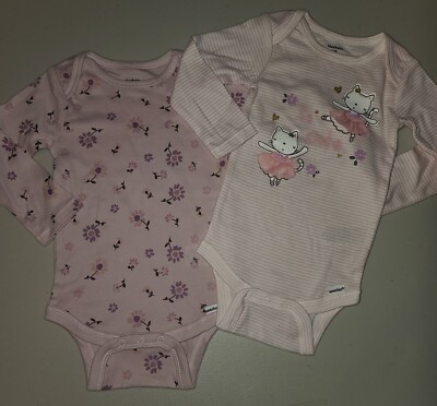 NWOT 2 BABY GIRLS LONG SLEEVED GERBER ONESIES SIZE 3-6 MONTHS