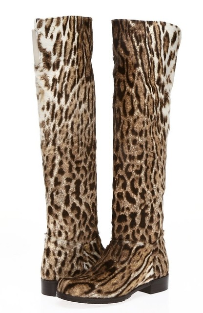 leopard print low heel boots