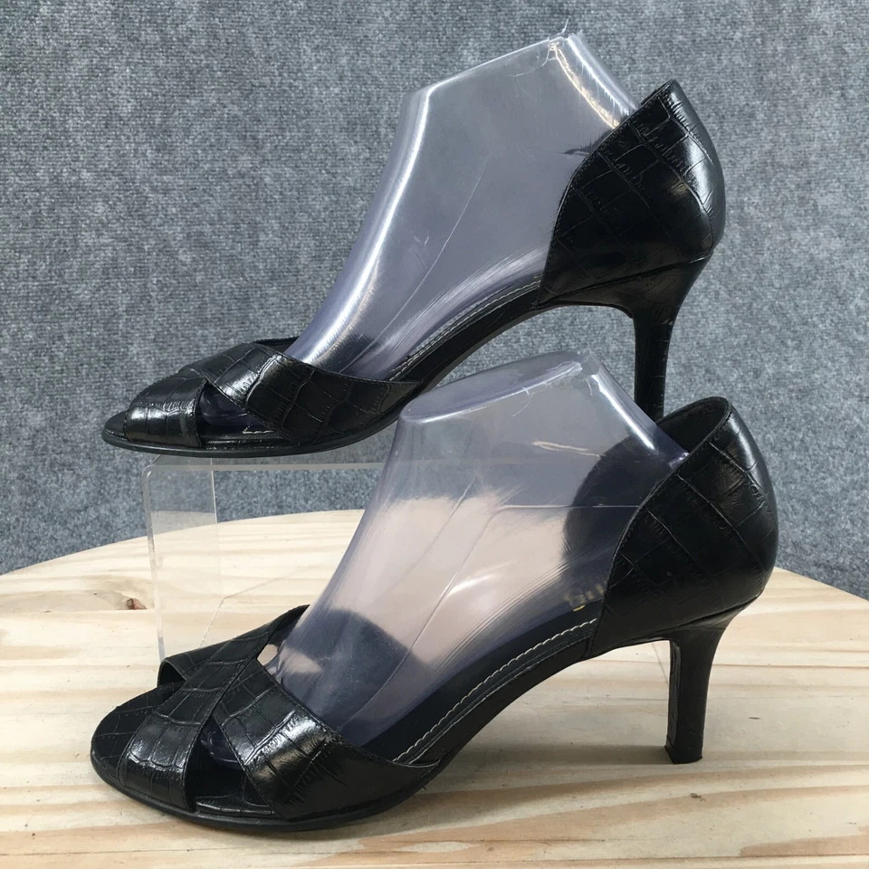 Zapatos de salón Chaps Kaylee Peep Toe D'Orsay para mujer 10B cuero negro cocodrilo en relieve informales Foto 2 de 4