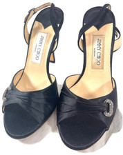 JIMMY CHOO Black Satin Slingback Rhinestone Slingback Marked as 38.5 EU 8US