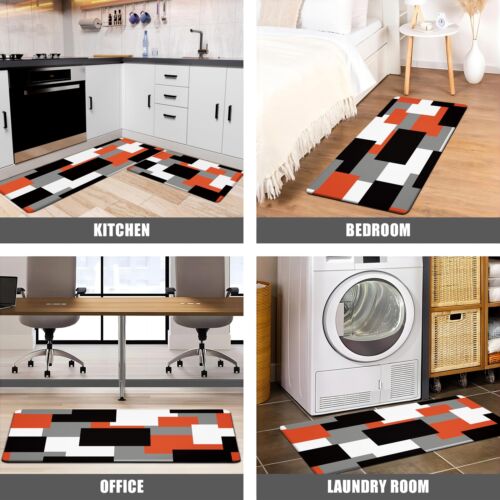 Orange Kitchen Rugs Set of 2 Cushioned Anti Fatigue Kitchen Mats for Floor No... - Picture 7 of 7