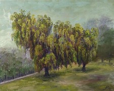 Weeping Willow Tree Painting Original Art Landscape Oil Painting Canvas Wall Art