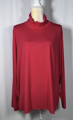 Investments Essentials Shirt Turtleneck Top Plus 3X Long Sleeve Stretch Red NW