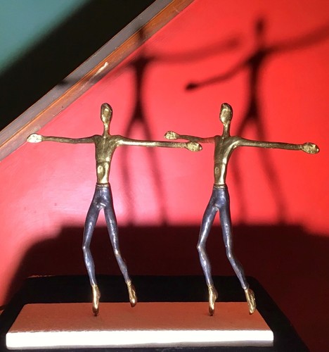 Greek Sculptor Yanni Souvatzoglou Modernism Two Bronze Dancers Signed