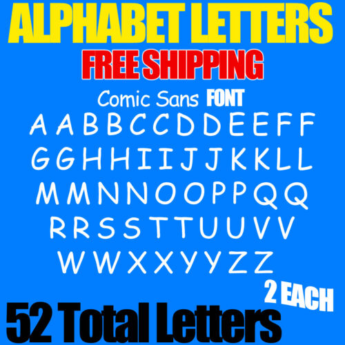 Alphabet Letters Decals PACK COMIC SANS 3/4" up to 5" FREE SHIPPING STICKERS DIY