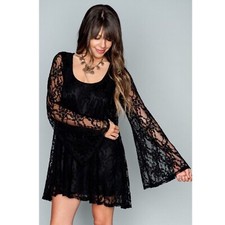 Show Me Your Mumu Black Women's Size XS Boho Flower Chain Lace Fannie Flow Dress