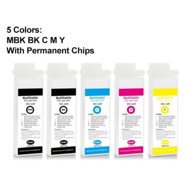 PFI-120 Refillable Ink Cartridge With Chip For Canon TM-200 205 300 305 5Colors