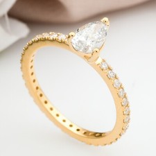 HRD Certified Pear Natural Diamond Eternity Engagement Ring 14K Gold