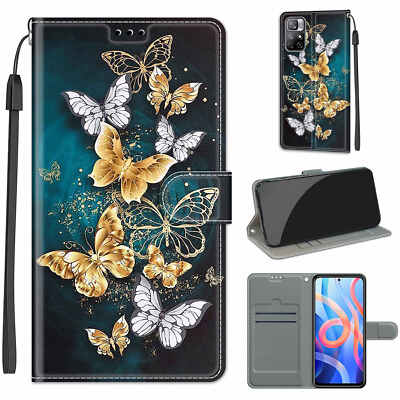 Cat Butterfly Flower Wallet Phone Case For Xiaomi Redmi Note 9 10 11 12 13 Pro