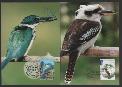 Australia FINGFISHER Bird on 2 Stamp Maxi Cards