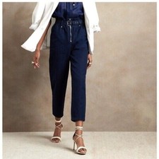NWT Banana Republic Paperbag Elastic High Rise Tapered Twill Utility Pant Navy 6