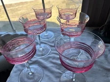CARDER STEUBEN 6 Ruby Threaded goblets/sherbets