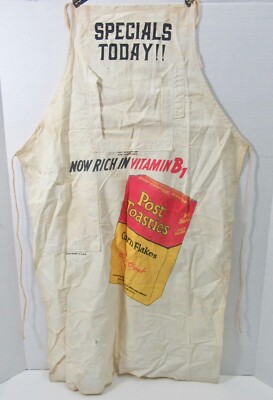 VINTAGE 1930'S POST TOASTIES CORN FLAKES CLOTH APRON GROCERY STORE!!