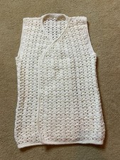 Vintage 70s Ivory Cream Grannycore Chunky Knit Handmade Cardigan Sweater Vest S