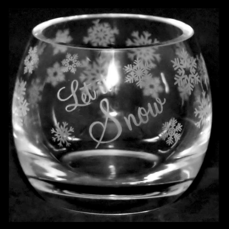 Glass Tealight Holder Engraved Clear Glass Candle Pot Holder Xmas Let It Snow