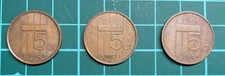 3 Oude Nederlandse Munten - 5 Cent - Jaartallen in omschrijving