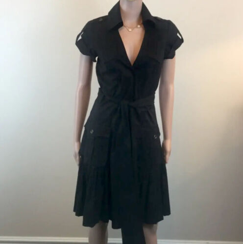 Diane Von Furstenberg Kitty Collared Wrap Dress A-Line Military Belted Black 6 S - Picture 1 of 17